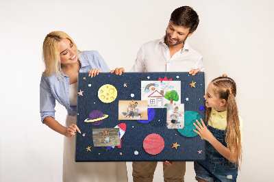Kurk prikbord met een ruimtereis langs kleurrijke planeten