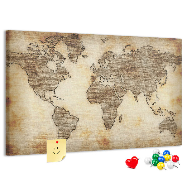Kurk prikbord met een afbeelding van een oude wereldkaart op canvas