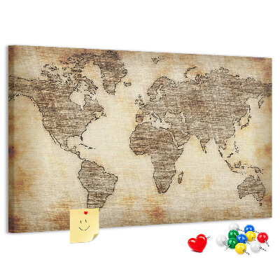 Kurk prikbord met een afbeelding van een oude wereldkaart op canvas