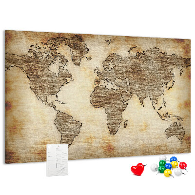 Kurk prikbord met een afbeelding van een oude wereldkaart op canvas