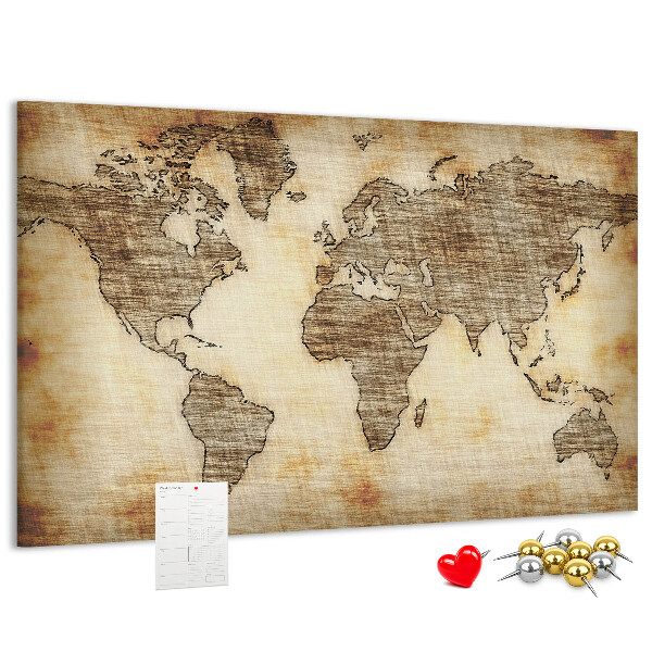 Kurk prikbord met een afbeelding van een oude wereldkaart op canvas