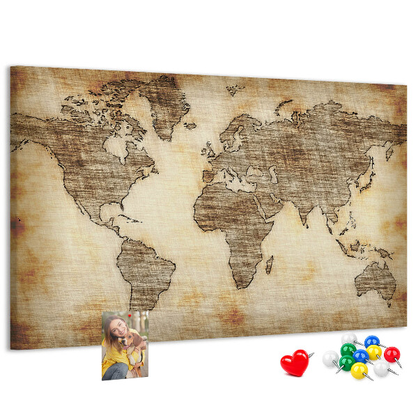 Kurk prikbord met een afbeelding van een oude wereldkaart op canvas