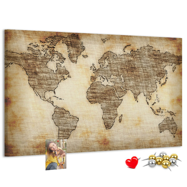 Kurk prikbord met een afbeelding van een oude wereldkaart op canvas