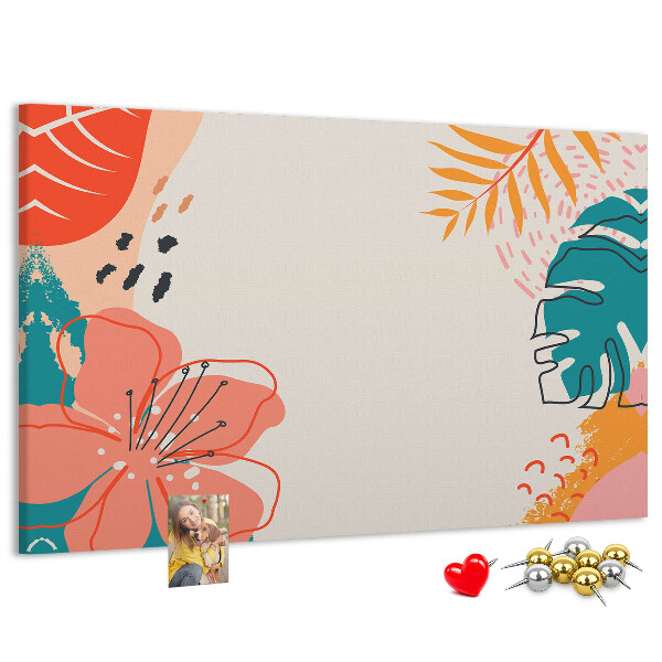 Kurk prikbord met tropisch patroon van kleurrijke bladeren en bloemen