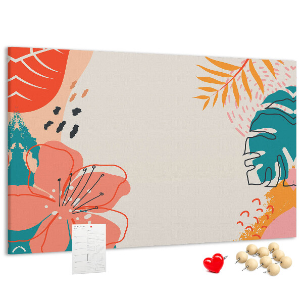Kurk prikbord met tropisch patroon van kleurrijke bladeren en bloemen