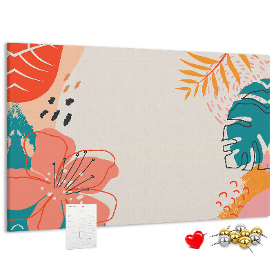 Kurk prikbord met tropisch patroon van kleurrijke bladeren en bloemen