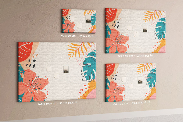 Kurk prikbord met tropisch patroon van kleurrijke bladeren en bloemen