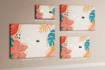 Kurk prikbord met tropisch patroon van kleurrijke bladeren en bloemen