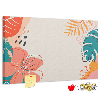 Kurk prikbord met tropisch patroon van kleurrijke bladeren en bloemen