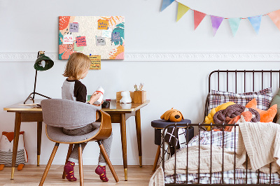 Kurk prikbord met tropisch patroon van kleurrijke bladeren en bloemen