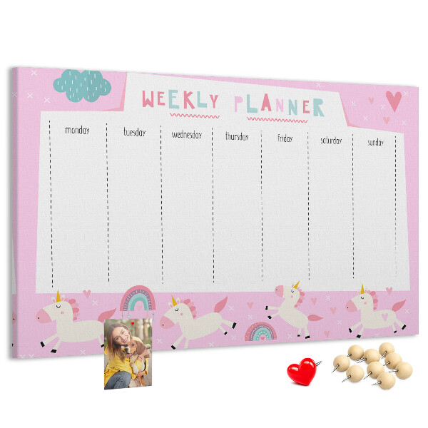 Prikbord weekplanner met eenhoorn en regenboog