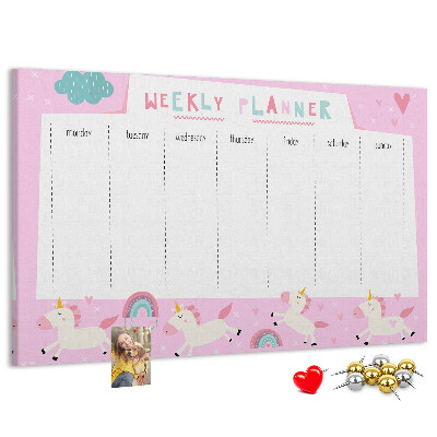 Prikbord weekplanner met eenhoorn en regenboog