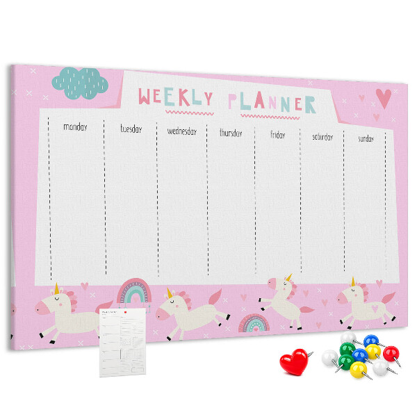 Prikbord weekplanner met eenhoorn en regenboog