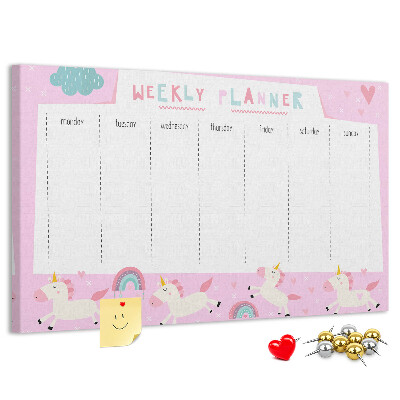 Prikbord weekplanner met eenhoorn en regenboog