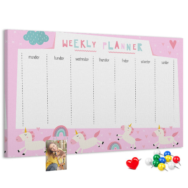 Prikbord weekplanner met eenhoorn en regenboog