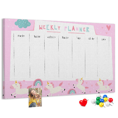 Prikbord weekplanner met eenhoorn en regenboog