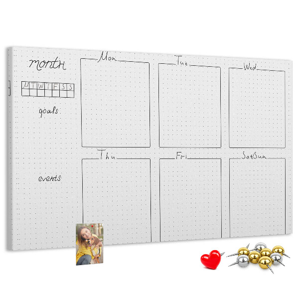 Kurkbord planner met een raster voor tijdsindeling