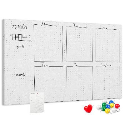 Kurkbord planner met een raster voor tijdsindeling