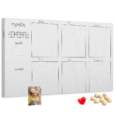 Kurkbord planner met een raster voor tijdsindeling