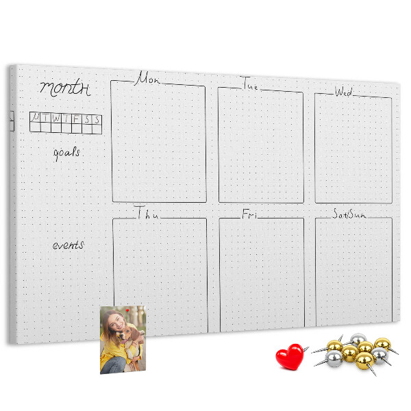 Kurkbord planner met een raster voor tijdsindeling