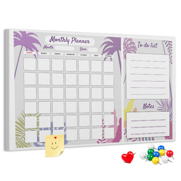 Kurk prikbord maandkalender met tropisch plantenmotief