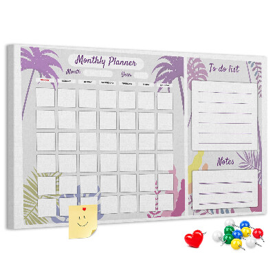 Kurk prikbord maandkalender met tropisch plantenmotief