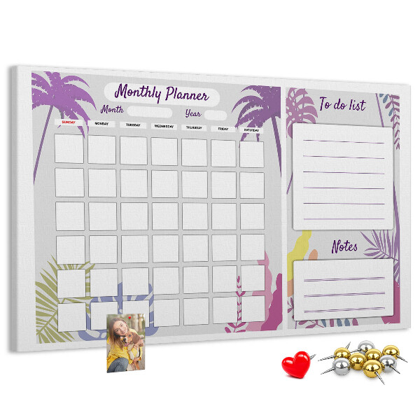 Kurk prikbord maandkalender met tropisch plantenmotief