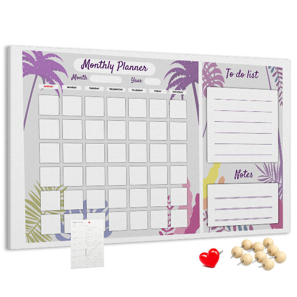 Kurk prikbord maandkalender met tropisch plantenmotief