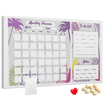 Kurk prikbord maandkalender met tropisch plantenmotief