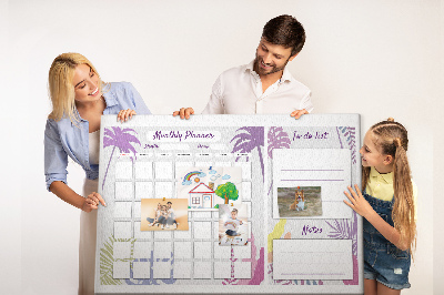 Kurk prikbord maandkalender met tropisch plantenmotief