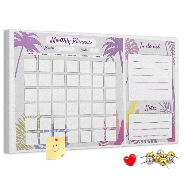 Kurk prikbord maandkalender met tropisch plantenmotief