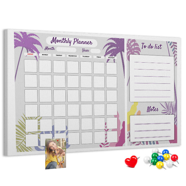 Kurk prikbord maandkalender met tropisch plantenmotief