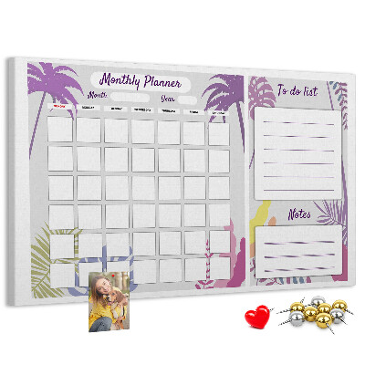 Kurk prikbord maandkalender met tropisch plantenmotief