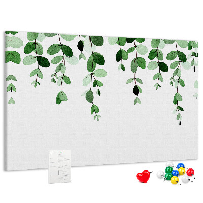 Prikbord met een print van groene bladeren in een verfijnde aquareltechniek