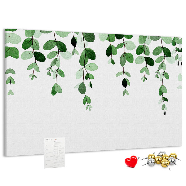 Prikbord met een print van groene bladeren in een verfijnde aquareltechniek