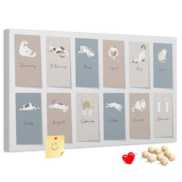 Kalender met illustraties van huisdieren prikbord met schattige dierenafbeeldingen
