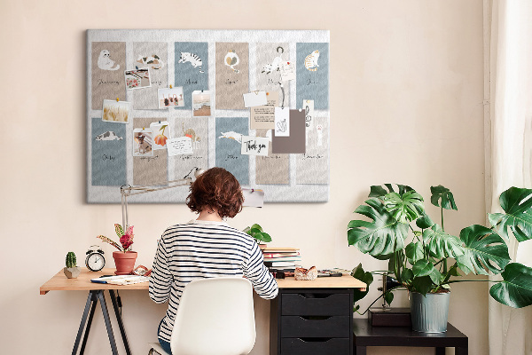Kalender met illustraties van huisdieren prikbord met schattige dierenafbeeldingen