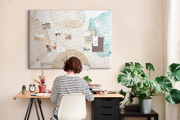 Kurkbord met abstract landschap in pasteltinten