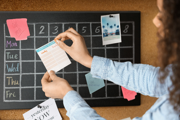 Prikbord met gekleurde blokken