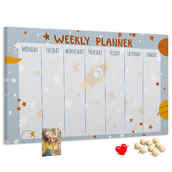 Kurk prikbord met kosmisch weekschema en sterrenmotief