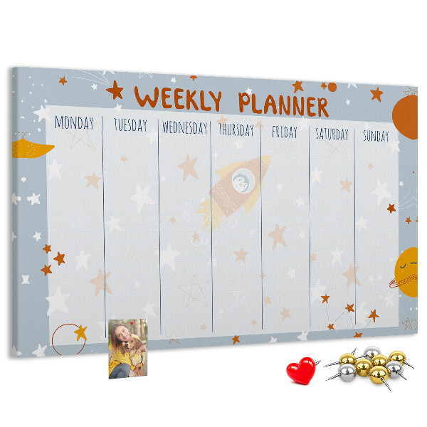 Kurk prikbord met kosmisch weekschema en sterrenmotief