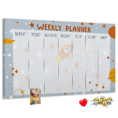 Kurk prikbord met kosmisch weekschema en sterrenmotief