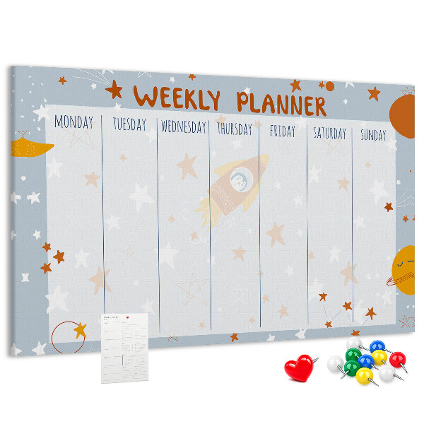 Kurk prikbord met kosmisch weekschema en sterrenmotief
