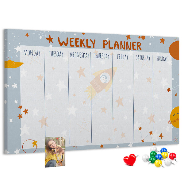 Kurk prikbord met kosmisch weekschema en sterrenmotief