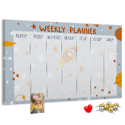 Kurk prikbord met kosmisch weekschema en sterrenmotief