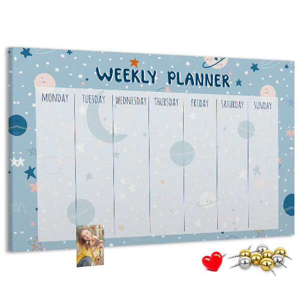 Kurken prikbord weekplanner in futuristische stijl