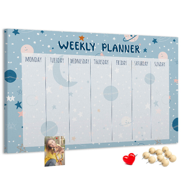 Kurken prikbord weekplanner in futuristische stijl