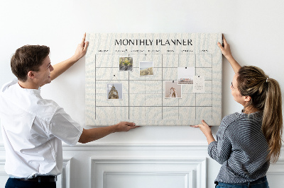 Kurkbord maandplanner met een minimalistisch ontwerp