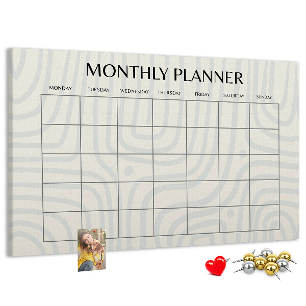 Kurkbord maandplanner met een minimalistisch ontwerp
