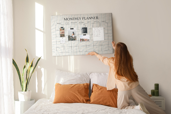 Kurkbord maandplanner met een minimalistisch ontwerp